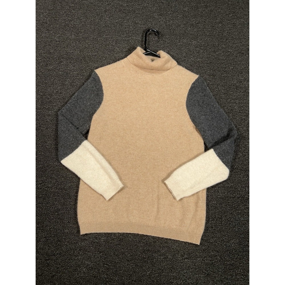 Morgan Taylor ‎ 100% Cashmere Sweater Womens Large Brown Colorblock Turtleneck